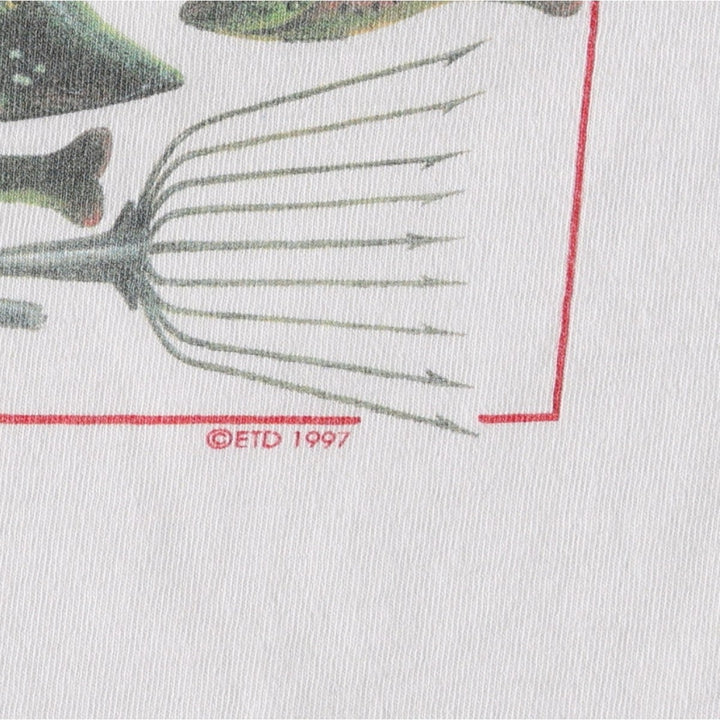 90'S All Sport Fish Print Animal T-Shirt, Made in USA, Men's XXL equivalent, Vintage cotton white type Vintage Second Hand