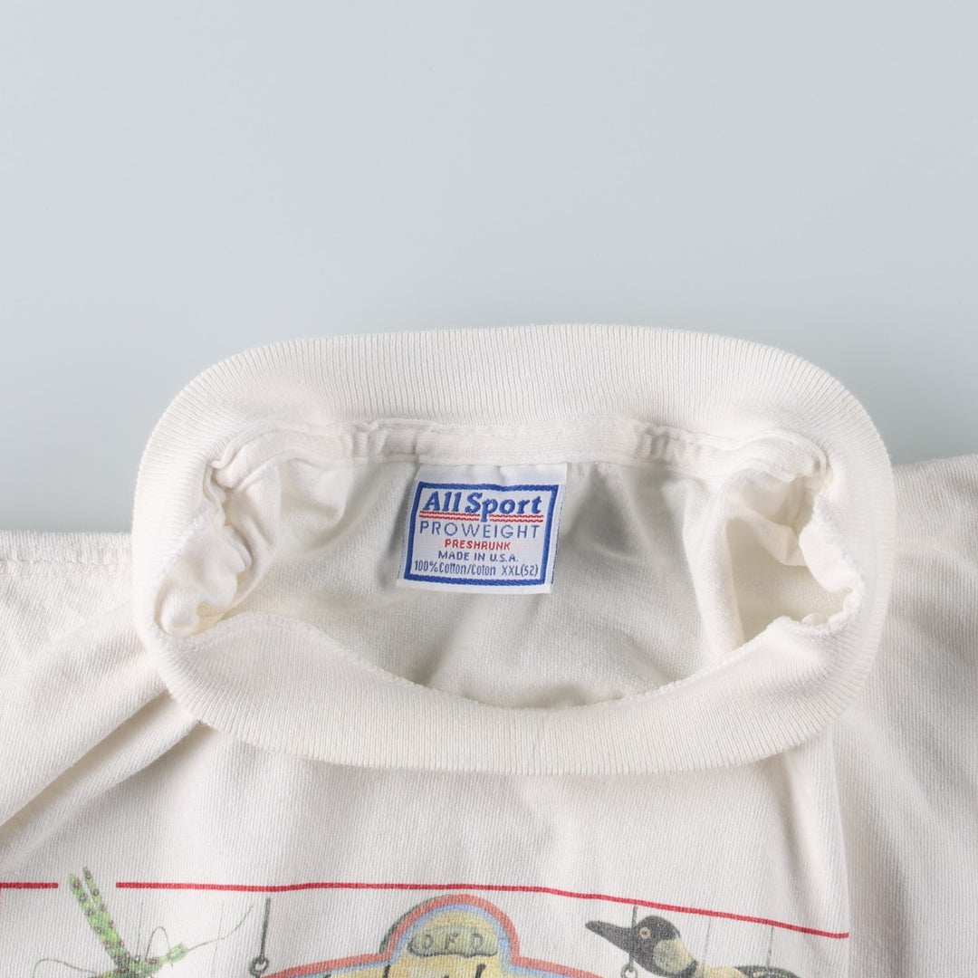 90'S All Sport Fish Print Animal T-Shirt, Made in USA, Men's XXL equivalent, Vintage cotton white type Vintage Second Hand