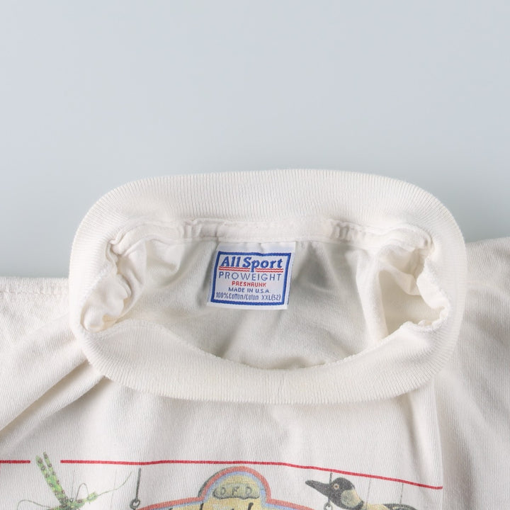 90'S All Sport Fish Print Animal T-Shirt, Made in USA, Men's XXL equivalent, Vintage cotton white type Vintage Second Hand