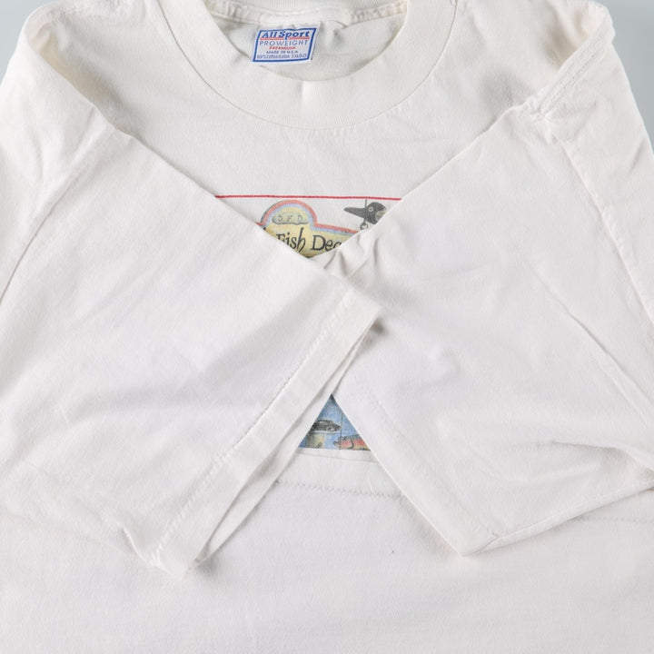 90'S All Sport Fish Print Animal T-Shirt, Made in USA, Men's XXL equivalent, Vintage cotton white type Vintage Second Hand