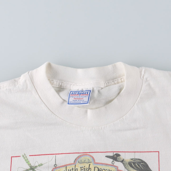 90'S All Sport Fish Print Animal T-Shirt, Made in USA, Men's XXL equivalent, Vintage cotton white type Vintage Second Hand