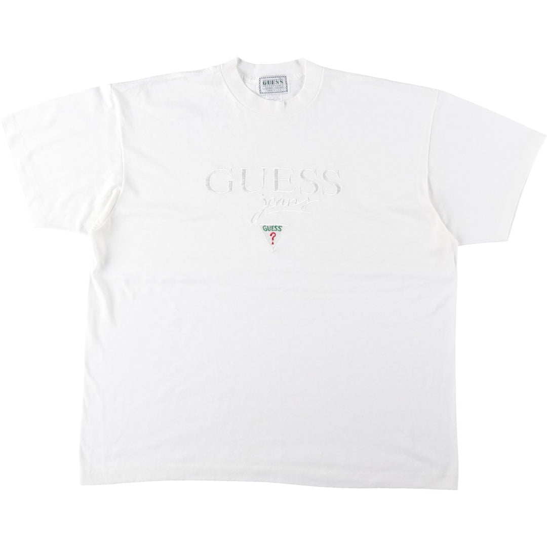 90'S GUESS Short-Sleeve Logo T-Shirt, Made in USA, Men's Size L (Equivalent), Vintage polyester white type Vintage Second Hand