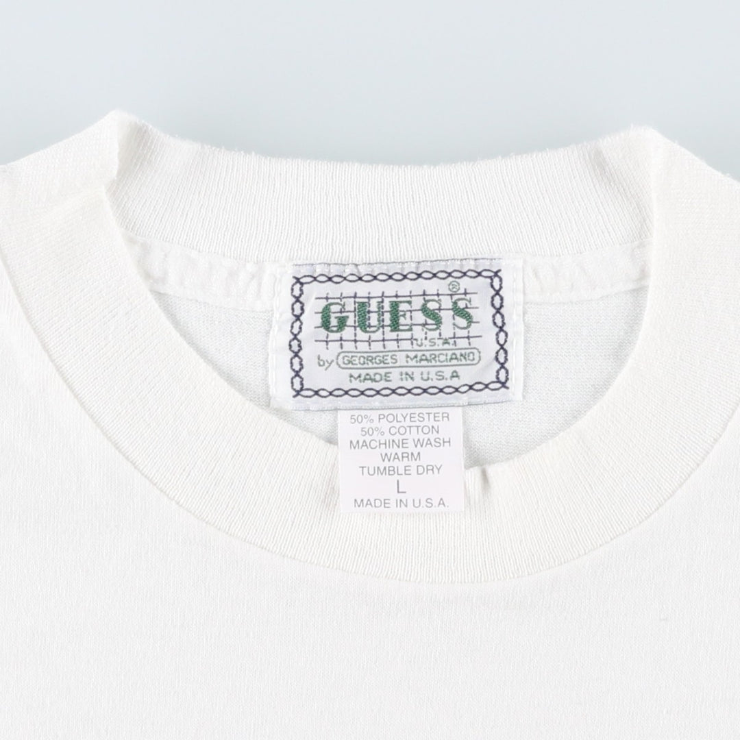90'S GUESS Short-Sleeve Logo T-Shirt, Made in USA, Men's Size L (Equivalent), Vintage polyester white type Vintage Second Hand