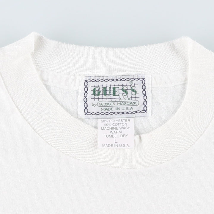 90'S GUESS Short-Sleeve Logo T-Shirt, Made in USA, Men's Size L (Equivalent), Vintage polyester white type Vintage Second Hand
