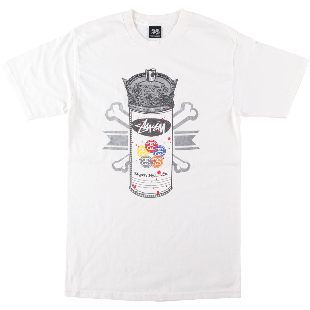 STUSSY surf skate T-shirt, size M for men cotton white type Vintage Second Hand