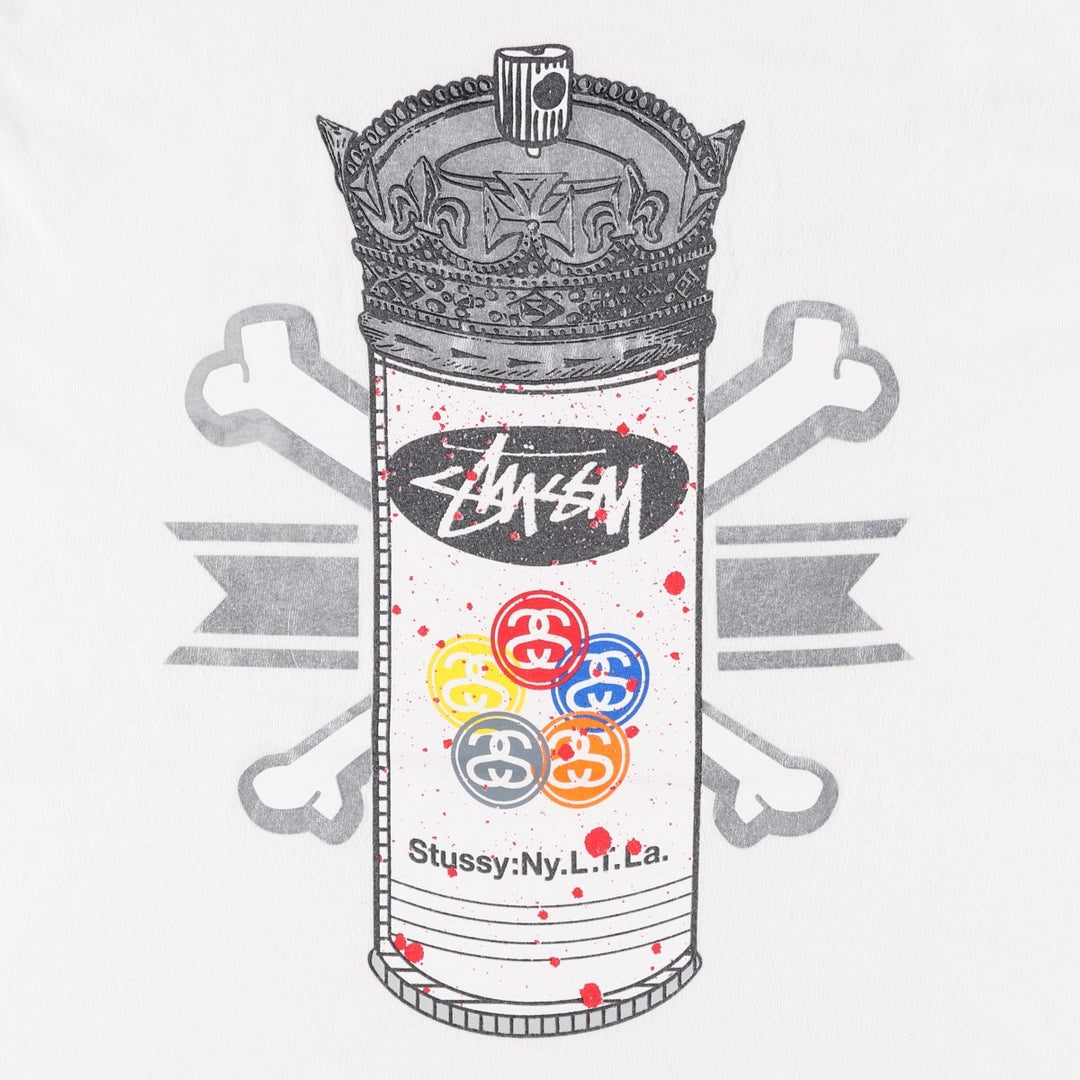 STUSSY surf skate T-shirt, size M for men cotton white type Vintage Second Hand