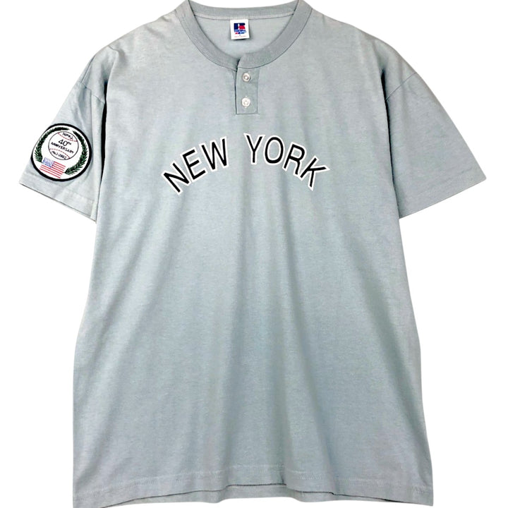2000'S Russell Henley Neck Sport Print T-Shirt, Men's Size L (approx.) cotton Blue type light blue Vintage Second Hand
