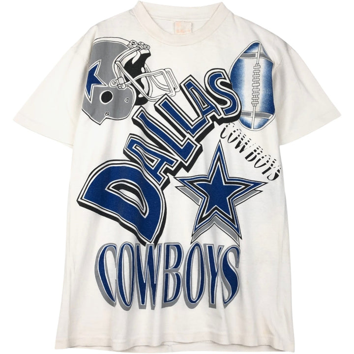 90'S NFL Dallas Cowboys Large Print Sports T-Shirt, Men's Size L (Equivalent), Vintage unclear white type Vintage Second Hand