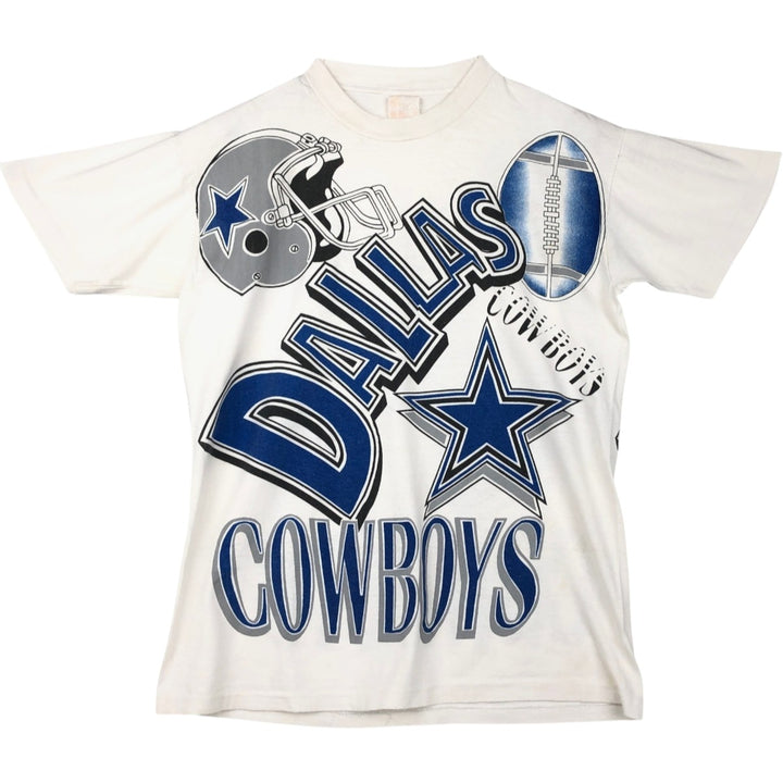 90'S NFL Dallas Cowboys Large Print Sports T-Shirt, Men's Size L (Equivalent), Vintage unclear white type Vintage Second Hand
