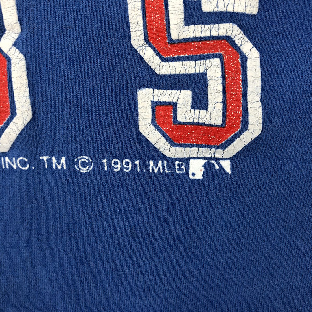90'S Logo 7 MLB Chicago Cubs sports print T-shirt, Made in USA, Men's size M equivalent, Vintage unclear blue type Vintage Second Hand