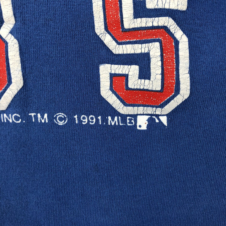 90'S Logo 7 MLB Chicago Cubs sports print T-shirt, Made in USA, Men's size M equivalent, Vintage unclear blue type Vintage Second Hand