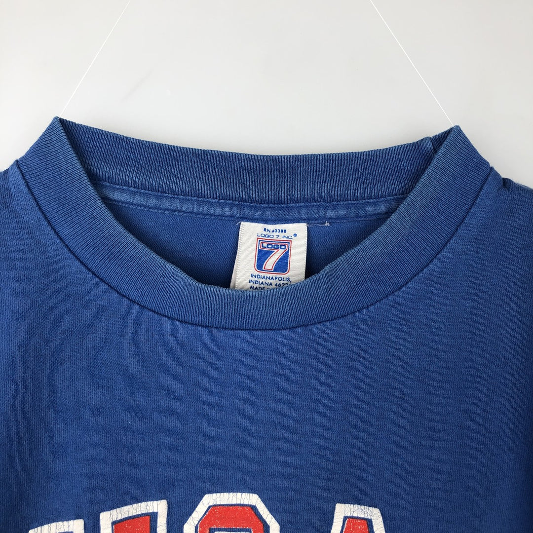 90'S Logo 7 MLB Chicago Cubs sports print T-shirt, Made in USA, Men's size M equivalent, Vintage unclear blue type Vintage Second Hand