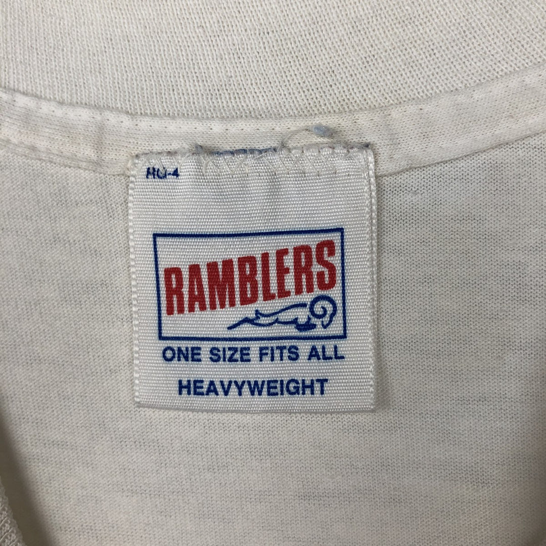 80'S RAMBLERS College T-shirt, Men's XL equivalent, Vintage cotton white type Vintage Second Hand