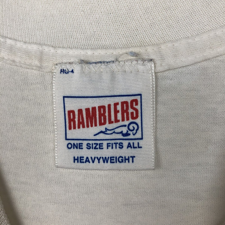 80'S RAMBLERS College T-shirt, Men's XL equivalent, Vintage cotton white type Vintage Second Hand
