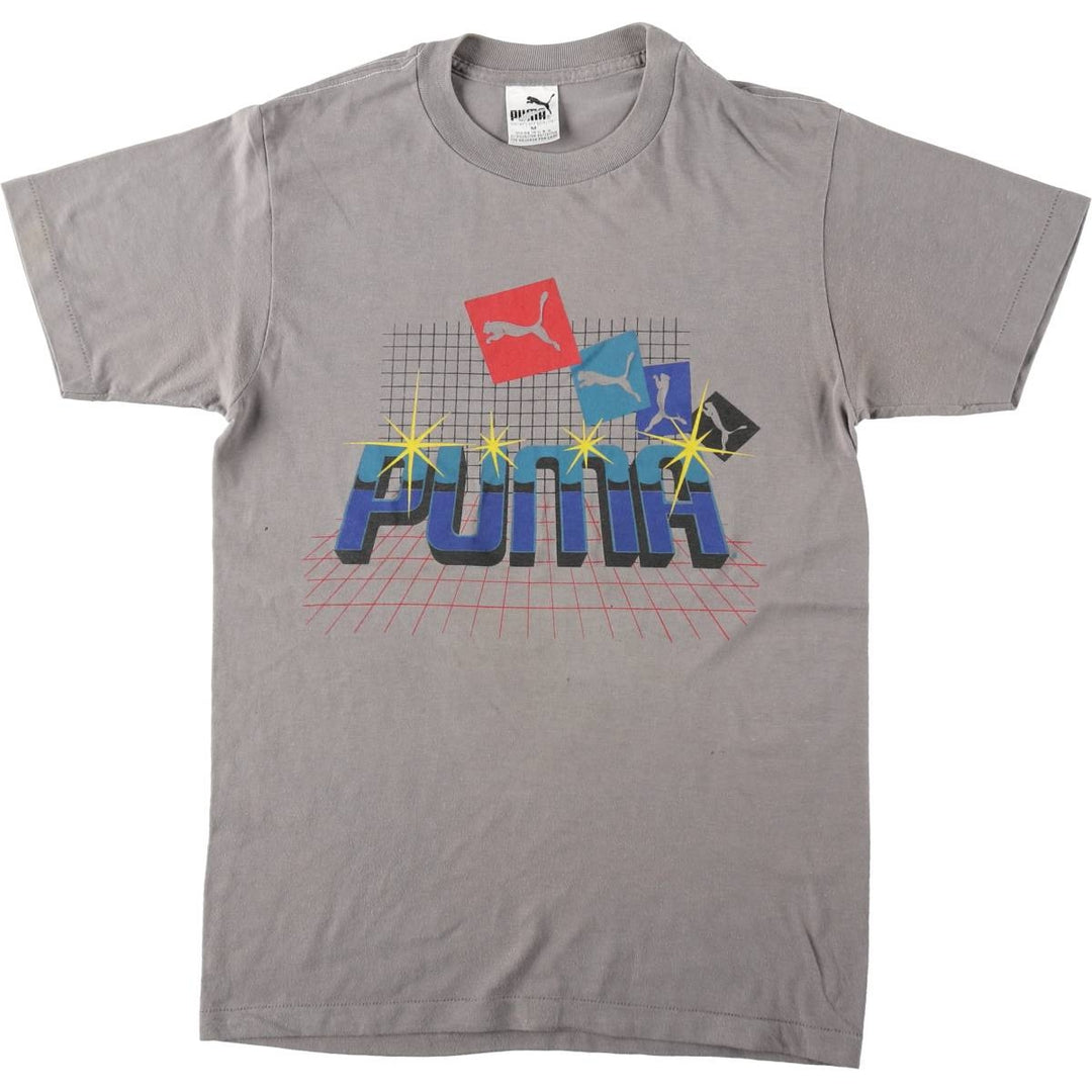 80s-90'S Puma logo print T-shirt, made in USA, men's size M equivalent, vintage. polyester gray type Vintage Second Hand