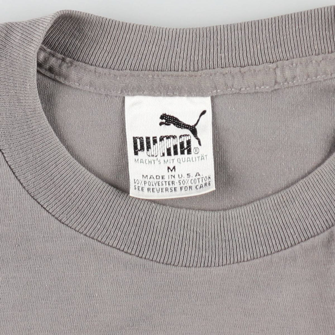 80s-90'S Puma logo print T-shirt, made in USA, men's size M equivalent, vintage. polyester gray type Vintage Second Hand