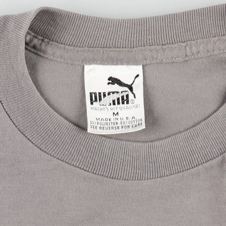 80s-90'S Puma logo print T-shirt, made in USA, men's size M equivalent, vintage. polyester gray type Vintage Second Hand