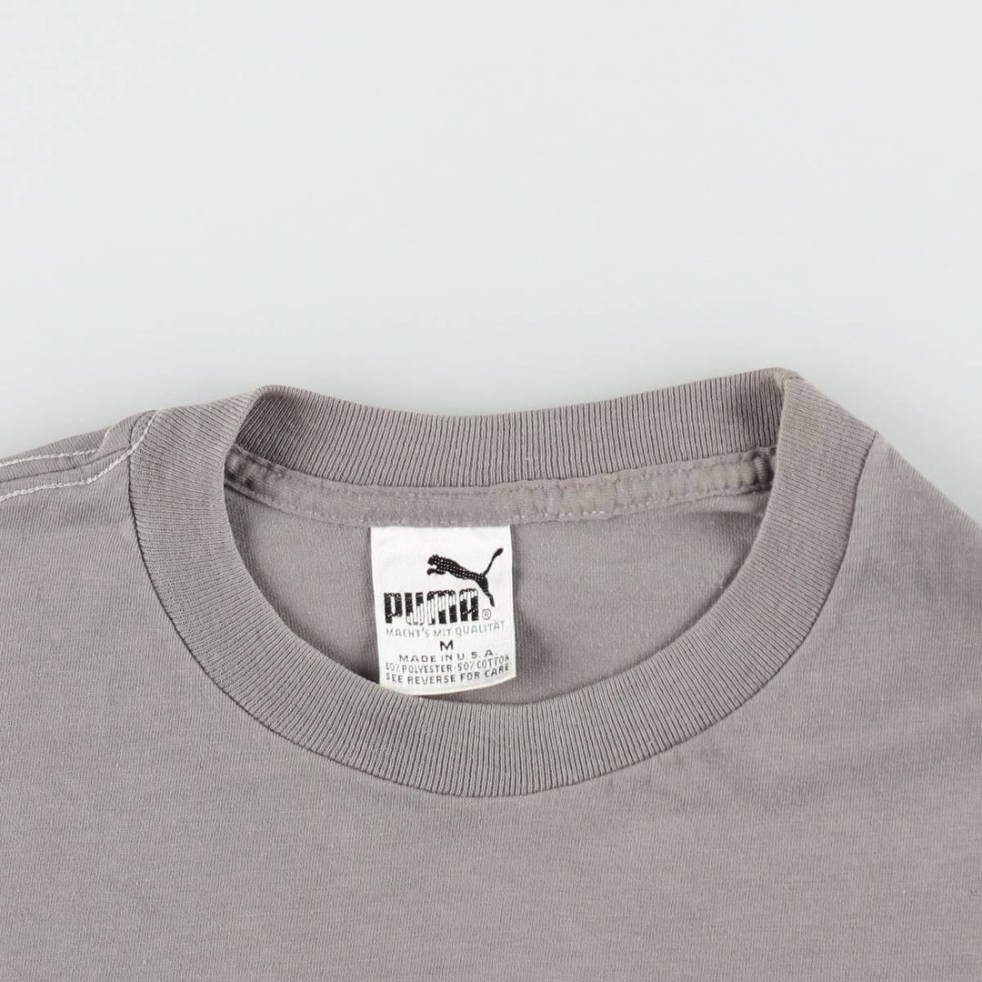 80s-90'S Puma logo print T-shirt, made in USA, men's size M equivalent, vintage. polyester gray type Vintage Second Hand