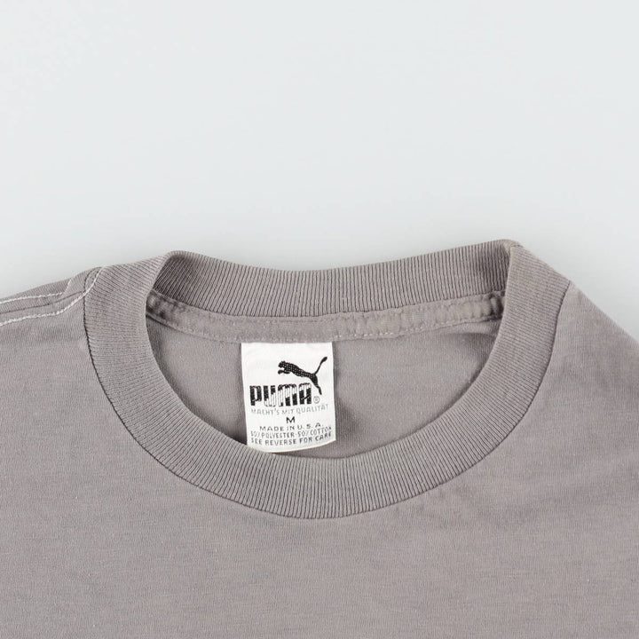 80s-90'S Puma logo print T-shirt, made in USA, men's size M equivalent, vintage. polyester gray type Vintage Second Hand