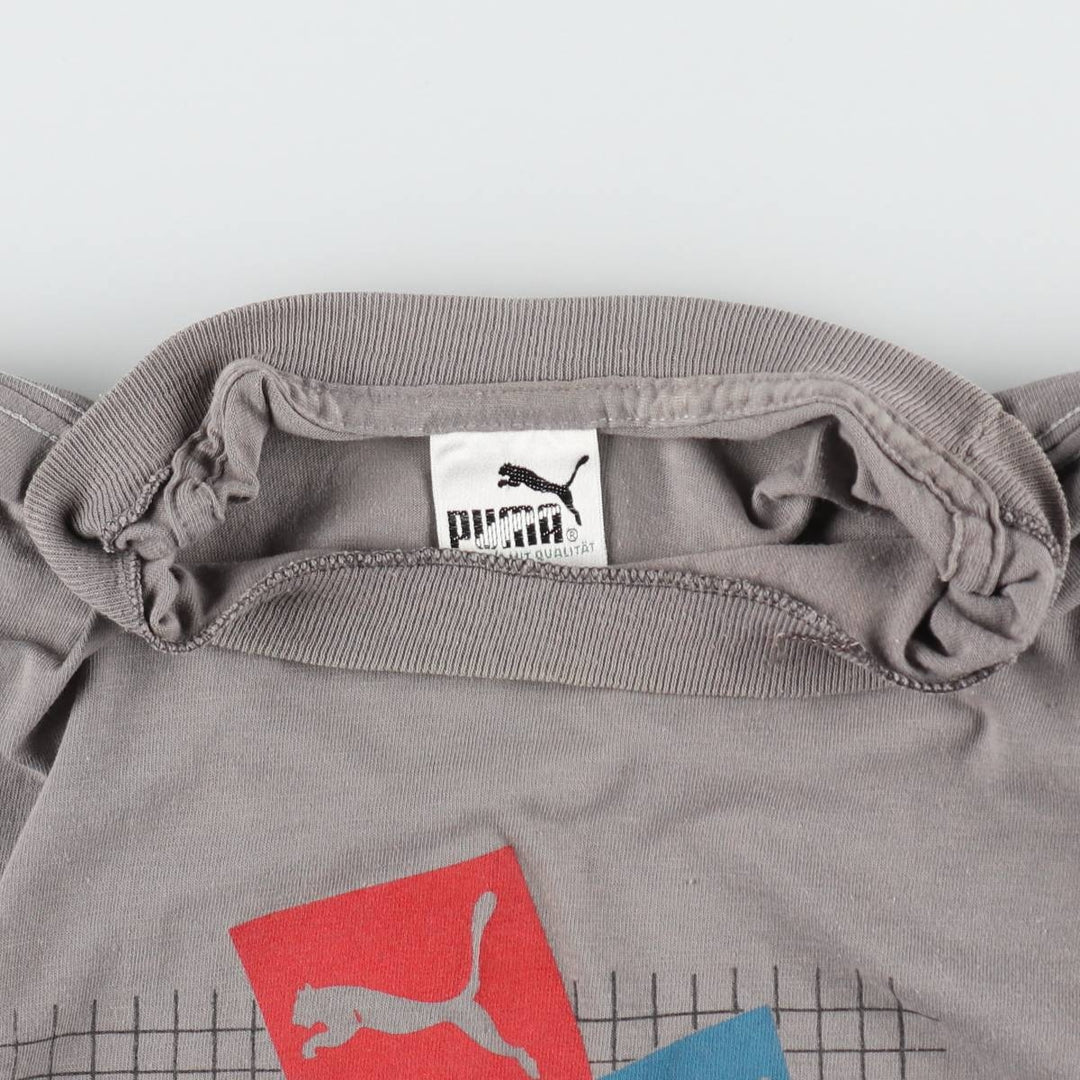 80s-90'S Puma logo print T-shirt, made in USA, men's size M equivalent, vintage. polyester gray type Vintage Second Hand