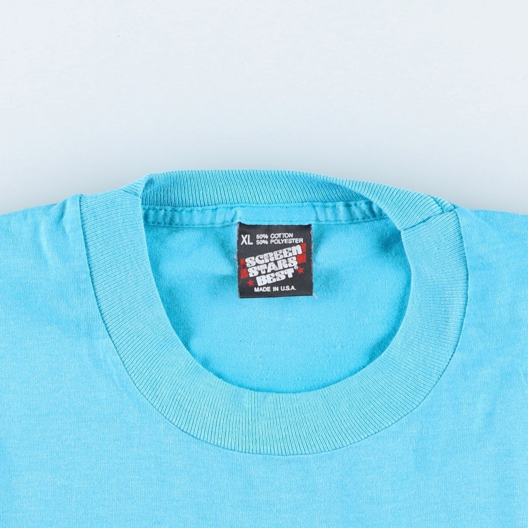 90'S Screen Stars Best Message Print T-Shirt, Made in USA, Men's XL, Vintage cotton Blue type light blue Vintage Second Hand