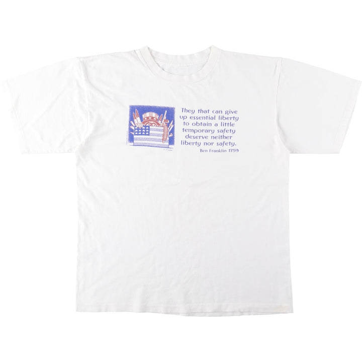 American flag pattern message print T-shirt, men's size L (approx.), vintage. unclear white type Vintage Second Hand