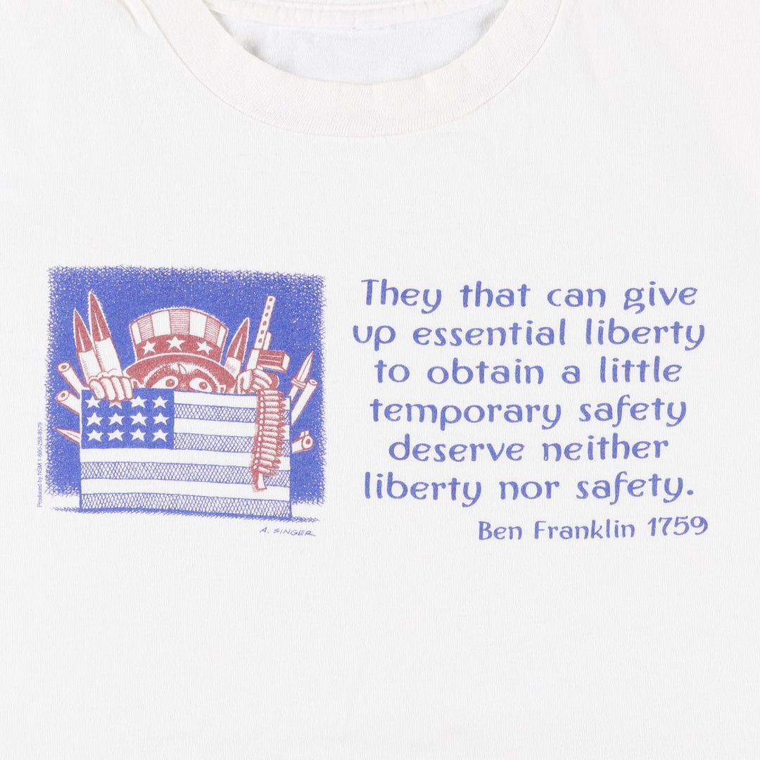 American flag pattern message print T-shirt, men's size L (approx.), vintage. unclear white type Vintage Second Hand