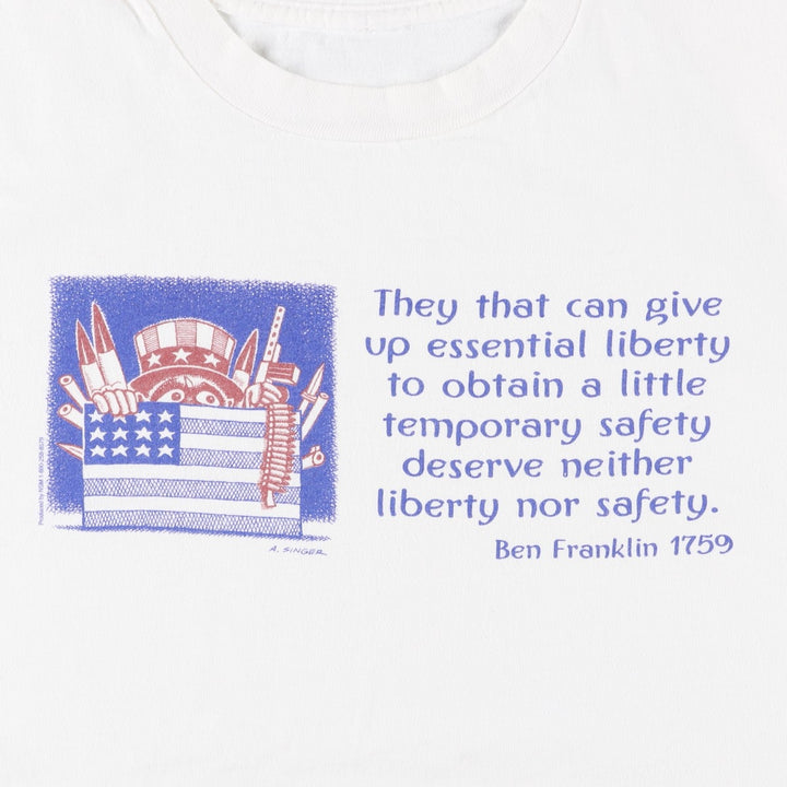 American flag pattern message print T-shirt, men's size L (approx.), vintage. unclear white type Vintage Second Hand