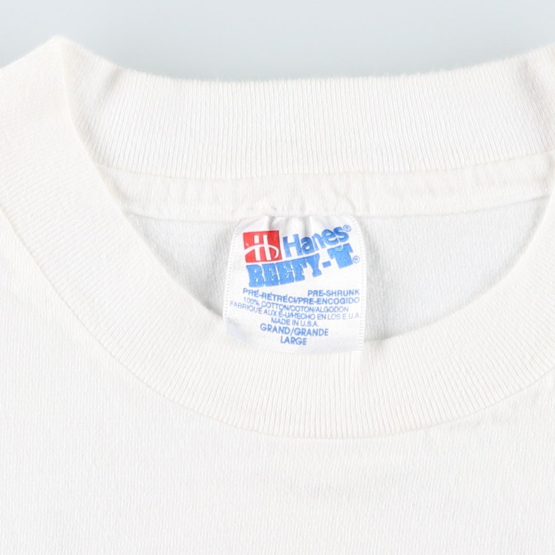 90'S Hanes BEEFY-T Message Print T-shirt Made in USA Men's L Size Vintage cotton white type Vintage Second Hand