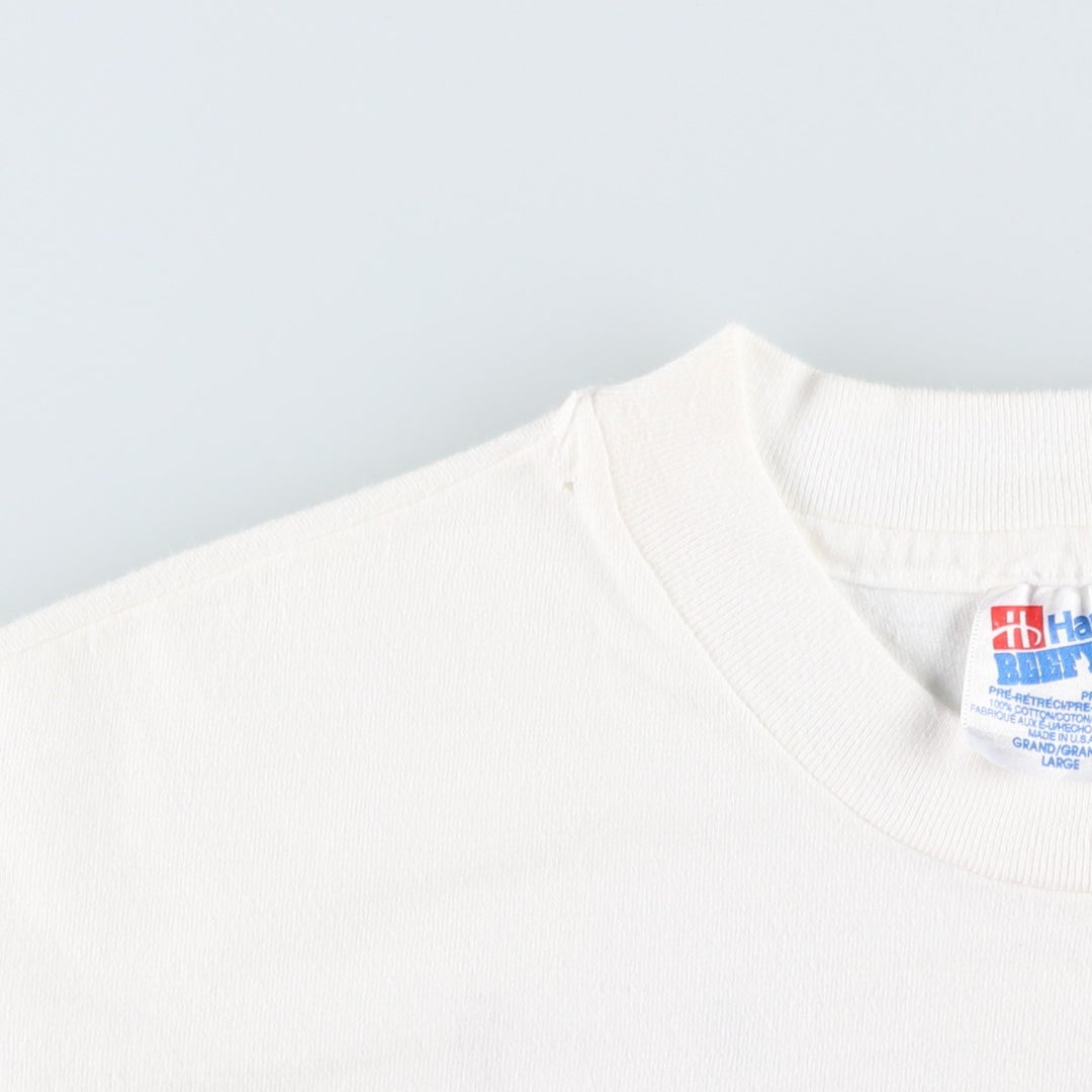 90'S Hanes BEEFY-T Message Print T-shirt Made in USA Men's L Size Vintage cotton white type Vintage Second Hand