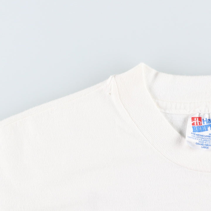 90'S Hanes BEEFY-T Message Print T-shirt Made in USA Men's L Size Vintage cotton white type Vintage Second Hand