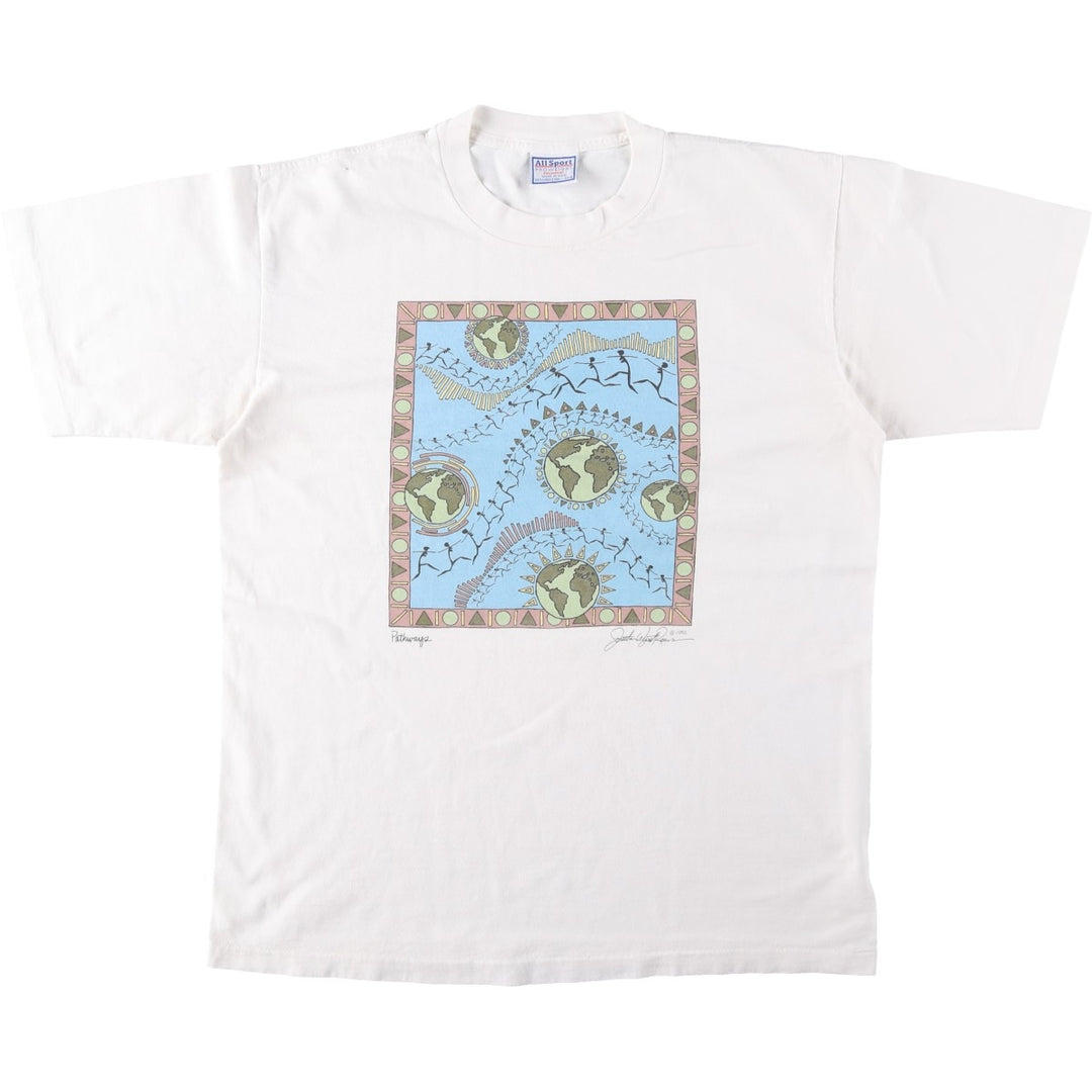 ALL SPORT PROWEIGT Art T-shirt, Made in USA, Men's Size L (approx.), Vintage cotton white type Vintage Second Hand