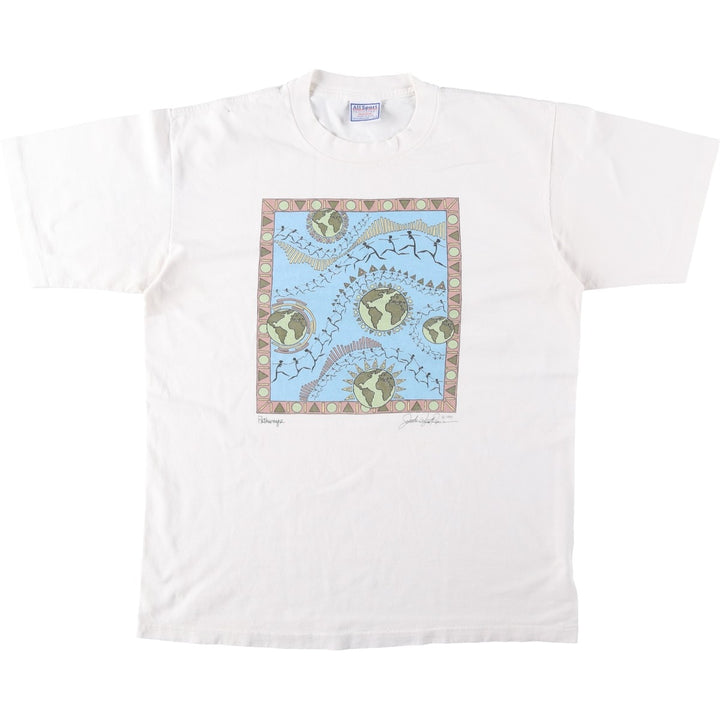 ALL SPORT PROWEIGT Art T-shirt, Made in USA, Men's Size L (approx.), Vintage cotton white type Vintage Second Hand