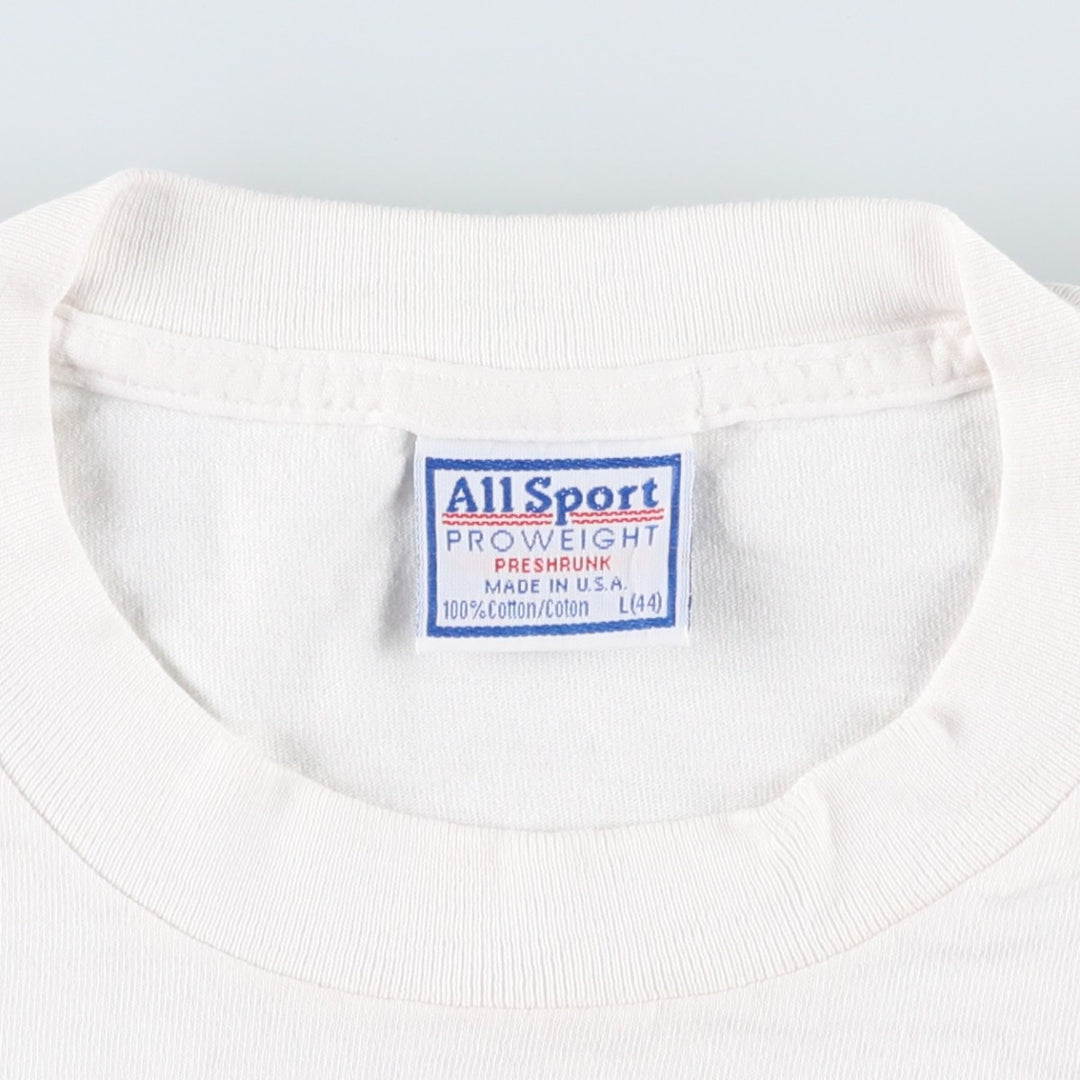 ALL SPORT PROWEIGT Art T-shirt, Made in USA, Men's Size L (approx.), Vintage cotton white type Vintage Second Hand