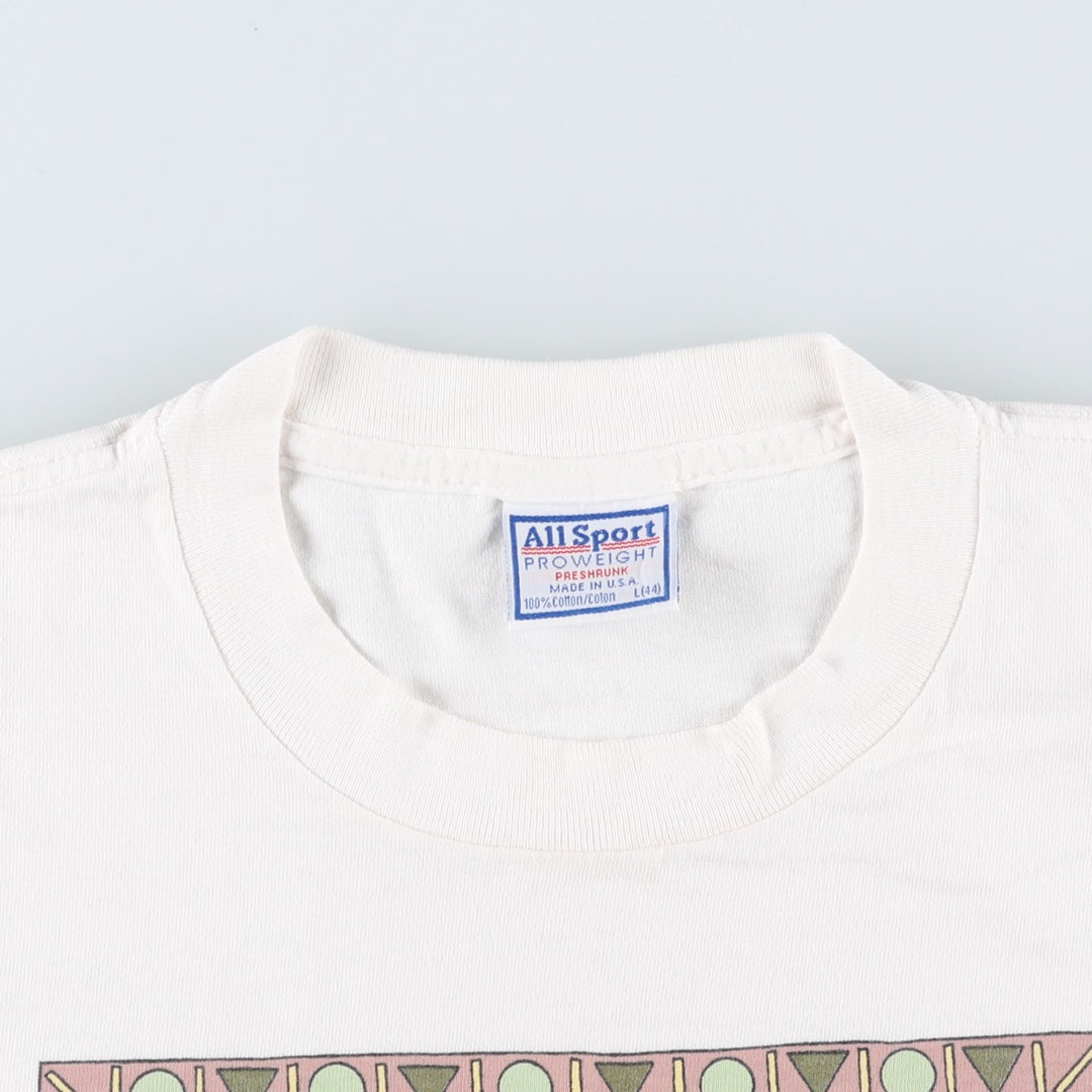 ALL SPORT PROWEIGT Art T-shirt, Made in USA, Men's Size L (approx.), Vintage cotton white type Vintage Second Hand