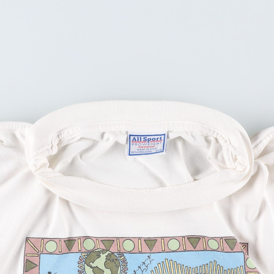 ALL SPORT PROWEIGT Art T-shirt, Made in USA, Men's Size L (approx.), Vintage cotton white type Vintage Second Hand
