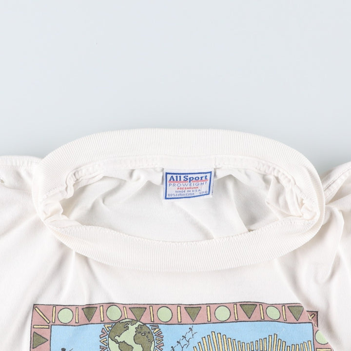 ALL SPORT PROWEIGT Art T-shirt, Made in USA, Men's Size L (approx.), Vintage cotton white type Vintage Second Hand