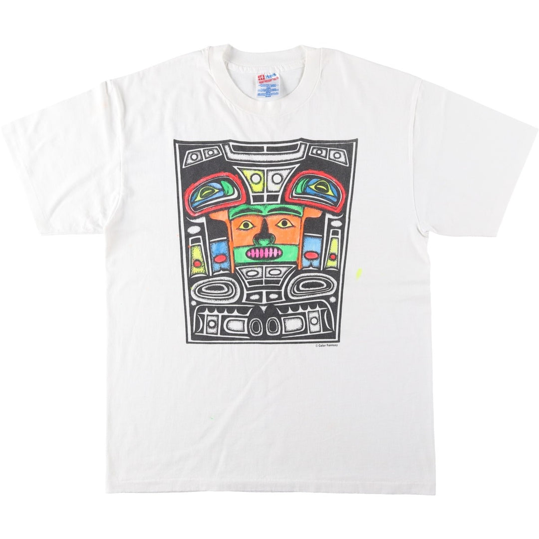 90'S Hanes Art T-shirt, Men's Size L (approx.), Vintage cotton white type Vintage Second Hand