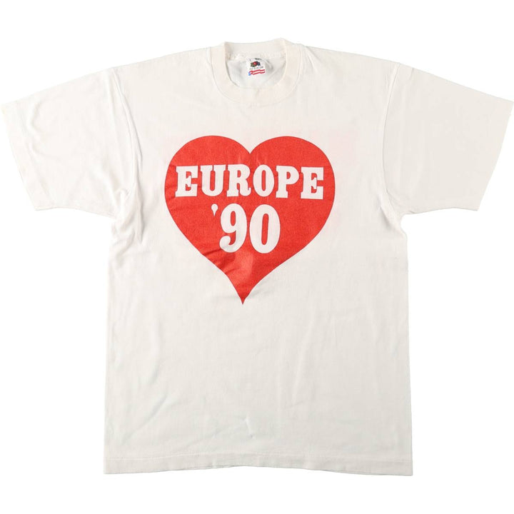 90'S Fruit of the Loom printed T-shirt, made in the USA, men's size L, vintage cotton white type Vintage Second Hand