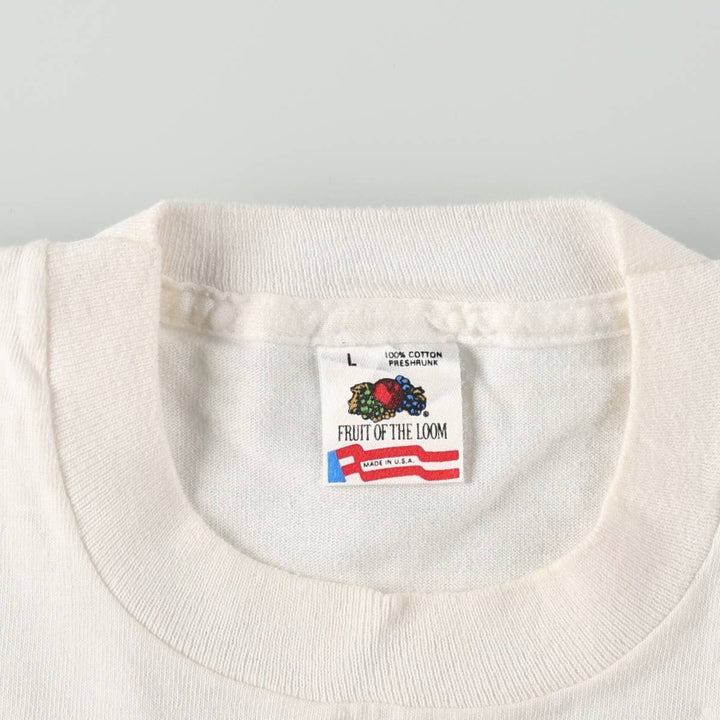 90'S Fruit of the Loom printed T-shirt, made in the USA, men's size L, vintage cotton white type Vintage Second Hand