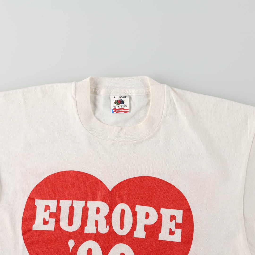 90'S Fruit of the Loom printed T-shirt, made in the USA, men's size L, vintage cotton white type Vintage Second Hand