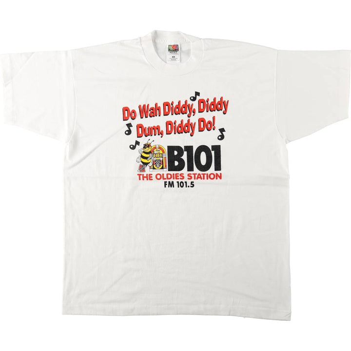 90'S Fruit of the Loom Radio Station Advertising T-Shirt, Made in USA, Men's XL equivalent, Vintage cotton white type Vintage Second Hand