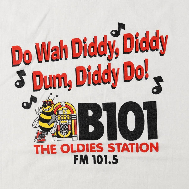 90'S Fruit of the Loom Radio Station Advertising T-Shirt, Made in USA, Men's XL equivalent, Vintage cotton white type Vintage Second Hand