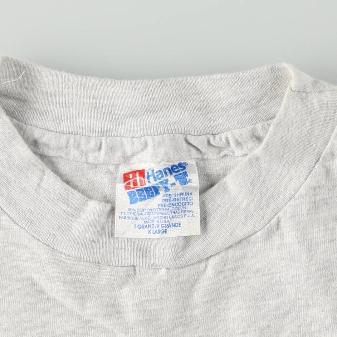 90'S Hanes BEEFY-T Printed T-shirt Made in USA Men's XL Vintage cotton pale white type Vintage Second Hand