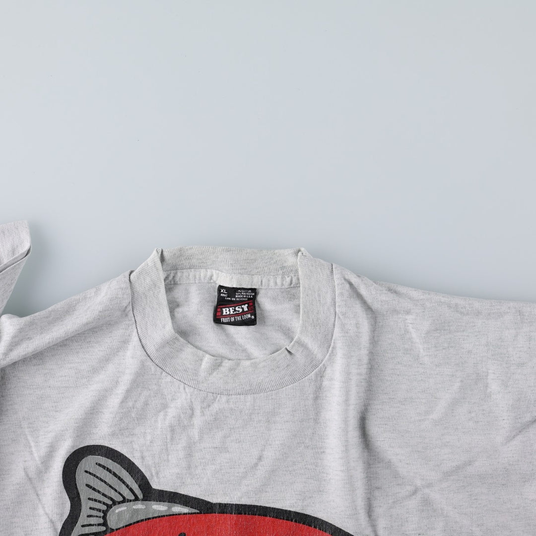 90'S Fruit of the Loom Best Fish Print Sporty T-Shirt, Made in USA, Men's XL equivalent, Vintage cotton pale white type Vintage Second Hand