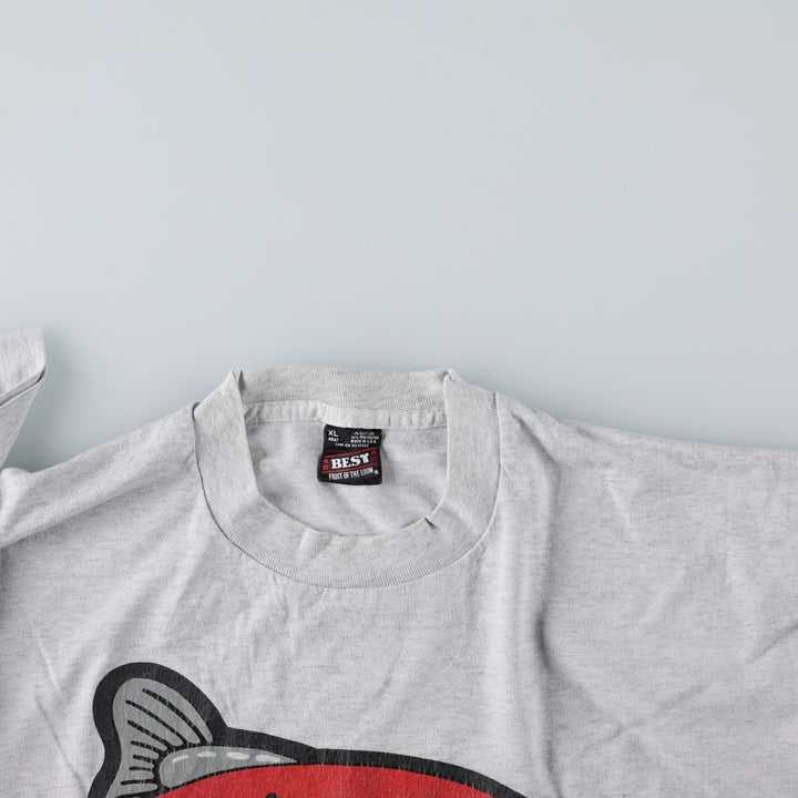 90'S Fruit of the Loom Best Fish Print Sporty T-Shirt, Made in USA, Men's XL equivalent, Vintage cotton pale white type Vintage Second Hand