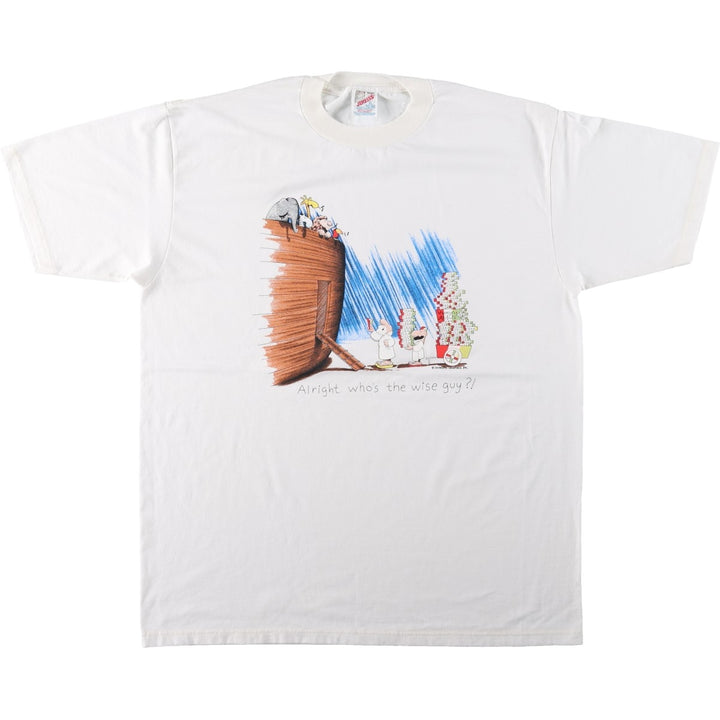90'S Jerzees Noah's Ark Print T-Shirt, Made in USA, Men's XL (approx.), Vintage cotton white type Vintage Second Hand