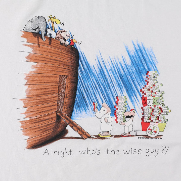 90'S Jerzees Noah's Ark Print T-Shirt, Made in USA, Men's XL (approx.), Vintage cotton white type Vintage Second Hand