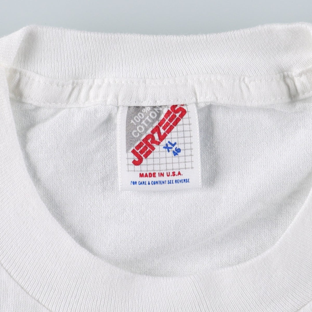 80'S Jerzees Print T-Shirt, Made in USA, Men's XL equivalent, Vintage cotton white type Vintage Second Hand