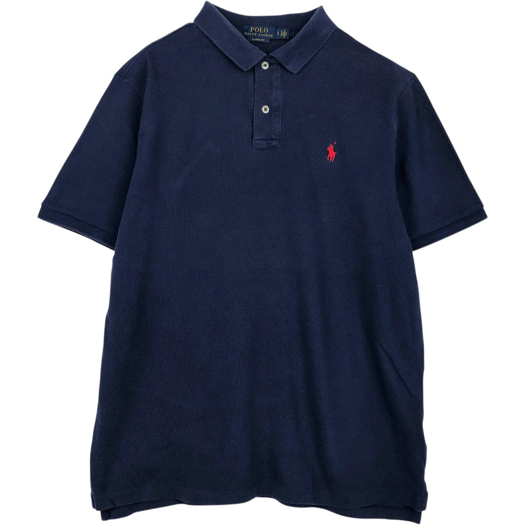 Ralph Lauren POLO RALPH LAUREN CLASSIC FIT short sleeve polo shirt for men size L cotton navy blue type Vintage Second Hand